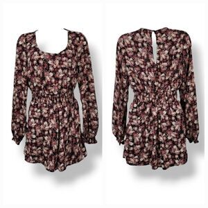 Xhilaration Boho Floral Balloon Longsleeve Smocked Romper Size XS